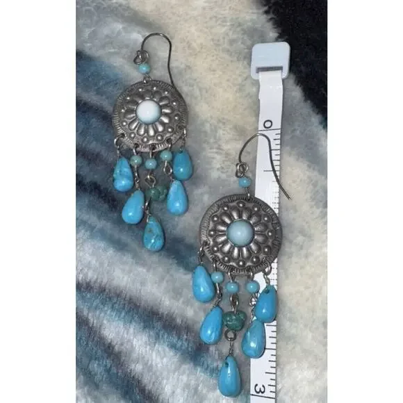 -EARRINGS VTG Avon Dangle Turquoise On Silver Southwest Style 3”L - Picture 8 of 8